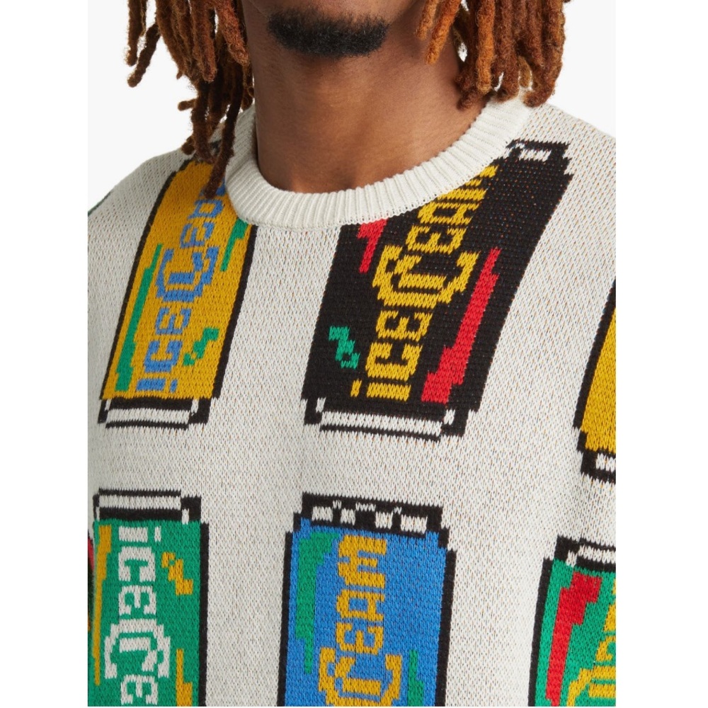 ICECREAM Lemon Lime Jacquard Can Print Graphic Logo Cotton Crewneck Sweater - Picture 5 of 13